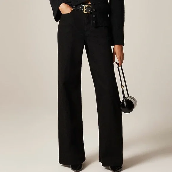 NWT J.Crew Black High-Rise Wide Leg Jeans Sz 25P - Picture 1 of 13